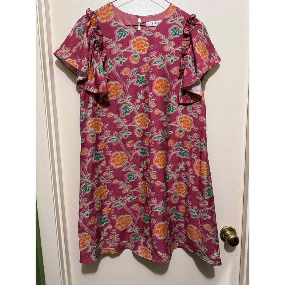 THML bohemian floral print ruffle dress small nwot